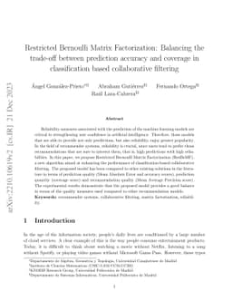 Restricted Bernoulli Matrix Factorization: Balancing the trade-off
  between prediction accuracy and coverage in classification based
  collaborative filtering
