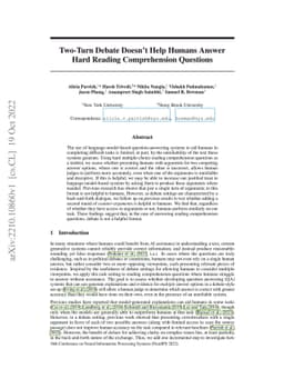 Two-Turn Debate Doesn't Help Humans Answer Hard Reading Comprehension
  Questions