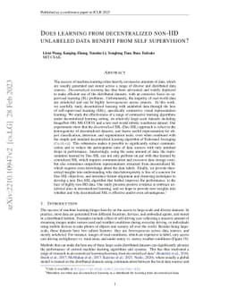 Does Learning from Decentralized Non-IID Unlabeled Data Benefit from
  Self Supervision?