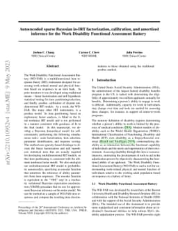 Autoencoded sparse Bayesian in-IRT factorization, calibration, and
  amortized inference for the Work Disability Functional Assessment Battery