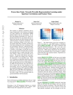 Freeze then Train: Towards Provable Representation Learning under
  Spurious Correlations and Feature Noise