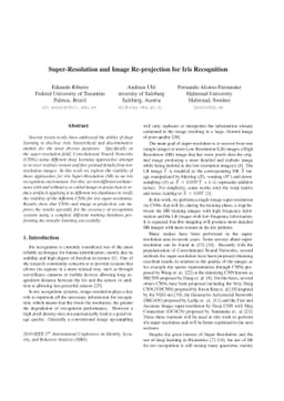 Super-Resolution and Image Re-projection for Iris Recognition