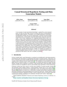 Causal Structural Hypothesis Testing and Data Generation Models