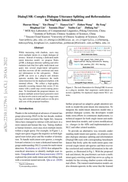 DialogUSR: Complex Dialogue Utterance Splitting and Reformulation for
  Multiple Intent Detection