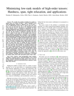 Minimizing low-rank models of high-order tensors: Hardness, span, tight
  relaxation, and applications