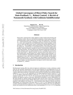 Global Convergence of Direct Policy Search for State-Feedback
  $\mathcal{H}_\infty$ Robust Control: A Revisit of Nonsmooth Synthesis with
  Goldstein Subdifferential