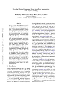Boosting Natural Language Generation from Instructions with
  Meta-Learning