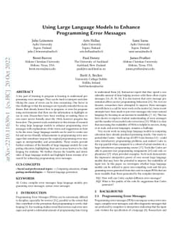 Using Large Language Models to Enhance Programming Error Messages