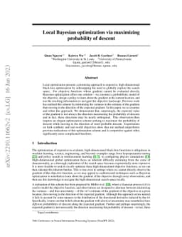 Local Bayesian optimization via maximizing probability of descent