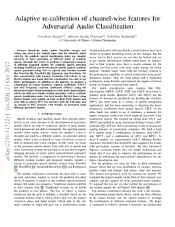 Adaptive re-calibration of channel-wise features for Adversarial Audio
  Classification