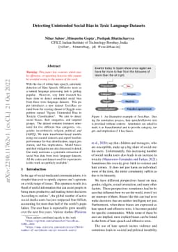 Detecting Unintended Social Bias in Toxic Language Datasets