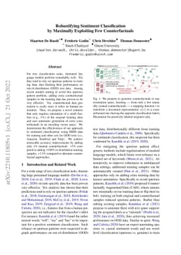 Robustifying Sentiment Classification by Maximally Exploiting Few
  Counterfactuals