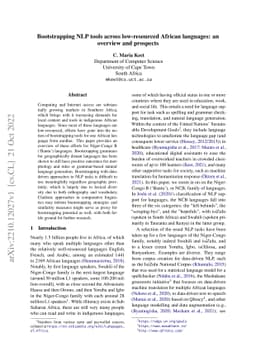 Bootstrapping NLP tools across low-resourced African languages: an
  overview and prospects