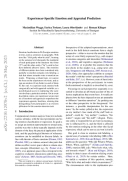 Experiencer-Specific Emotion and Appraisal Prediction