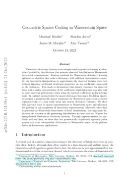 Geometric Sparse Coding in Wasserstein Space