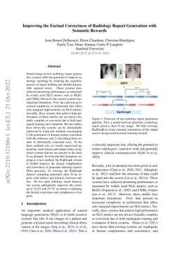 Improving the Factual Correctness of Radiology Report Generation with
  Semantic Rewards
