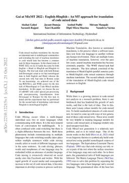 Gui at MixMT 2022 : English-Hinglish: An MT approach for translation of
  code mixed data