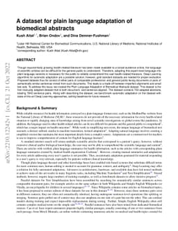 A Dataset for Plain Language Adaptation of Biomedical Abstracts