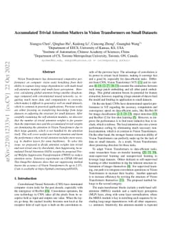 Accumulated Trivial Attention Matters in Vision Transformers on Small
  Datasets