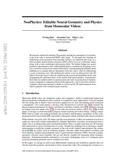NeuPhysics: Editable Neural Geometry and Physics from Monocular Videos