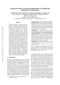 Precisely the Point: Adversarial Augmentations for Faithful and
  Informative Text Generation