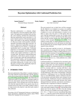 Bayesian Optimization with Conformal Prediction Sets