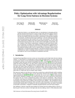 Policy Optimization with Advantage Regularization for Long-Term Fairness
  in Decision Systems