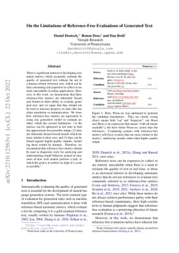On the Limitations of Reference-Free Evaluations of Generated Text