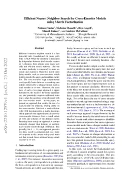 Efficient Nearest Neighbor Search for Cross-Encoder Models using Matrix
  Factorization