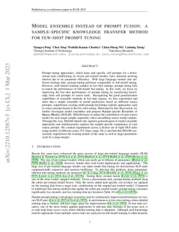 Model ensemble instead of prompt fusion: a sample-specific knowledge
  transfer method for few-shot prompt tuning