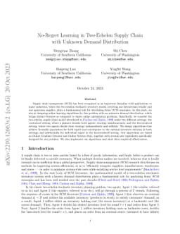 No-Regret Learning in Two-Echelon Supply Chain with Unknown Demand
  Distribution