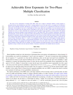 Achievable Error Exponents for Two-Phase Multiple Classification