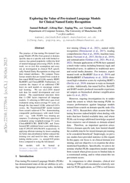 Exploring the Value of Pre-trained Language Models for Clinical Named
  Entity Recognition