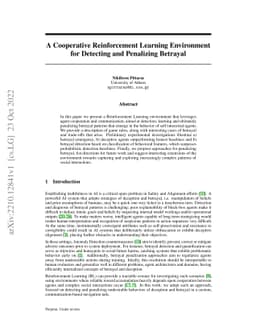 A Cooperative Reinforcement Learning Environment for Detecting and
  Penalizing Betrayal