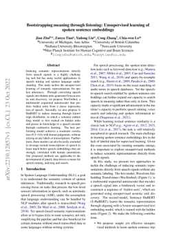 Bootstrapping meaning through listening: Unsupervised learning of spoken
  sentence embeddings