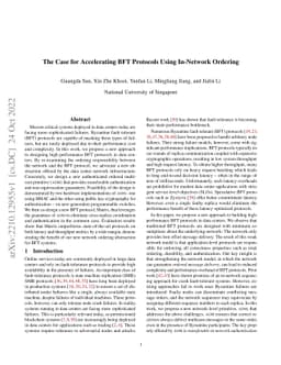 The Case for Accelerating BFT Protocols Using In-Network Ordering