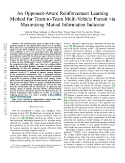 An Opponent-Aware Reinforcement Learning Method for Team-to-Team
  Multi-Vehicle Pursuit via Maximizing Mutual Information Indicator