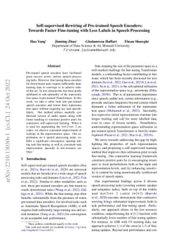 Self-supervised Rewiring of Pre-trained Speech Encoders: Towards Faster
  Fine-tuning with Less Labels in Speech Processing