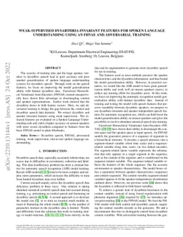 Weak-Supervised Dysarthria-invariant Features for Spoken Language
  Understanding using an FHVAE and Adversarial Training