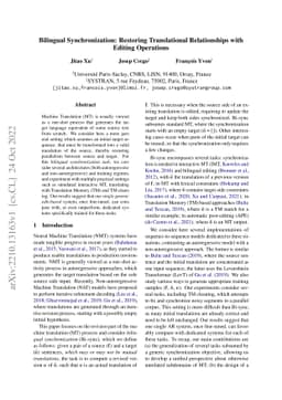 Bilingual Synchronization: Restoring Translational Relationships with
  Editing Operations