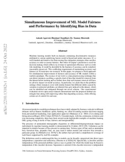 Simultaneous Improvement of ML Model Fairness and Performance by
  Identifying Bias in Data