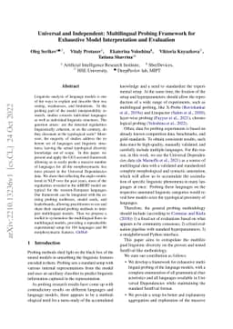 Universal and Independent: Multilingual Probing Framework for Exhaustive
  Model Interpretation and Evaluation