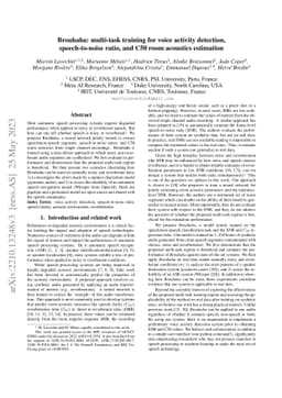 Brouhaha: multi-task training for voice activity detection,
  speech-to-noise ratio, and C50 room acoustics estimation