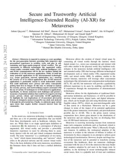 Secure and Trustworthy Artificial Intelligence-Extended Reality (AI-XR)
  for Metaverses