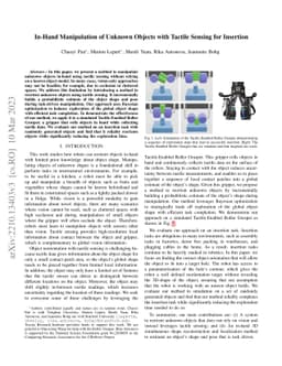 In-Hand Manipulation of Unknown Objects with Tactile Sensing for
  Insertion
