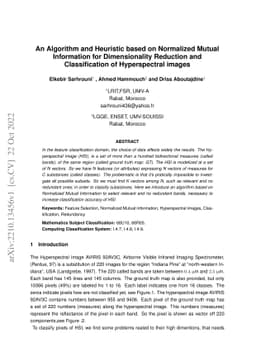 An Algorithm and Heuristic based on Normalized Mutual Information for
  Dimensionality Reduction and Classification of Hyperspectral images