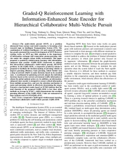 Graded-Q Reinforcement Learning with Information-Enhanced State Encoder
  for Hierarchical Collaborative Multi-Vehicle Pursuit