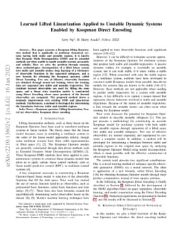 Learned Lifted Linearization Applied to Unstable Dynamic Systems Enabled
  by Koopman Direct Encoding