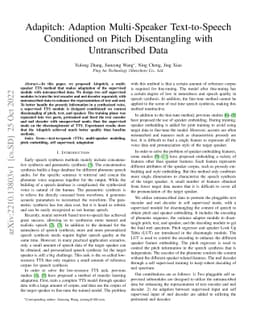 Adapitch: Adaption Multi-Speaker Text-to-Speech Conditioned on Pitch
  Disentangling with Untranscribed Data