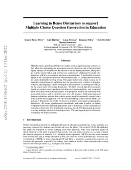 Learning to Reuse Distractors to support Multiple Choice Question
  Generation in Education